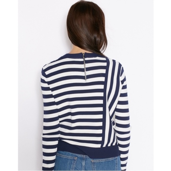 Topshop Asymmetrical  Striped Crew Neck Navy Blue White Crew Neck Sweate… - Picture 3 of 10